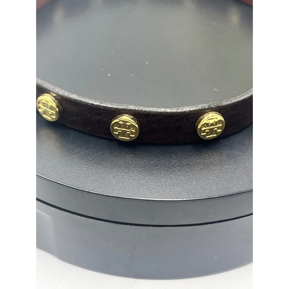 Tory Burch Jewelry Leather Brown Double Wrap Gold Logo Bracelet Made‎ in USA